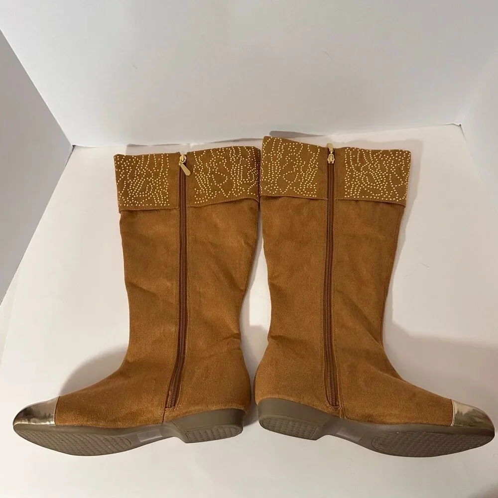 Joann Boyce Studded Captoe Boots Faux Suede Brown | Women Size 9